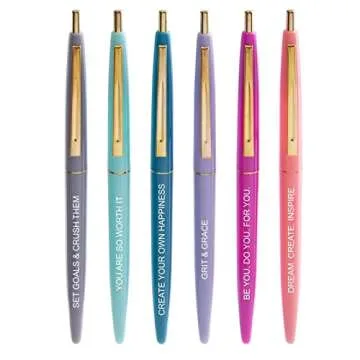 Paper Junkie 12 Pack Inspirational Ballpoint Pens, Funny Encouraging Work Pens for Colleagues, Women, Students, Teachers, Employee Appreciation Gifts, Office School Supplies, 6 Motivational Quotes