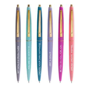 Paper Junkie 12 Pack Inspirational Ballpoint Pens, Funny Encouraging Work Pens for Colleagues, Women, Students, Teachers, Employee Appreciation Gifts, Office School Supplies, 6 Motivational Quotes