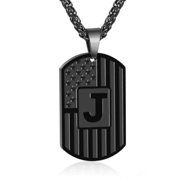 Bellino Initial J Necklace for Men - Stylish Dog Tag Chain