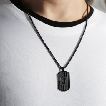 Stylish Initial J Necklace for Men with Flag Design