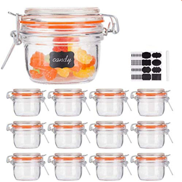 Encheng Small Glass Jars With Airtight Lids, Glass Spice Jars 5 oz,Maosn Jars With Leak Proof Rubber...