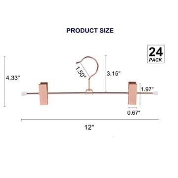 Amber Home 24 Pack Rose Copper Gold Metal Pants Skirt Hangers with Clips, Adjustable Clip Metal Trou...