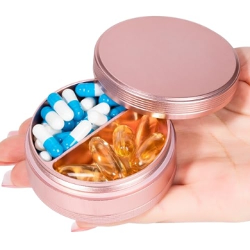 Pill Case 2 Compartment Metal Pill Box - Portable Travel Pill Container for Pocket or Purse, Waterpr...