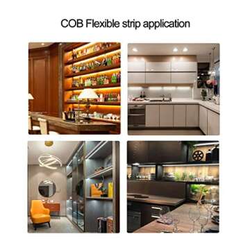 HAMRVL COB LED Strip Lights White 6000K,DC12V 16.4ft/5M 320leds/M CRI90 Flexible LED Tape Lights 8mm,for Indoor Home Cabinet,Bedroom,Kitchen,Stage,Backlight DIY Lighting(Without Power Supply)