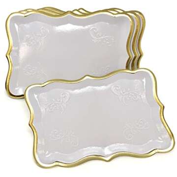 Gift Boutique Elegant White Gold Rim Disposable Trays 10 Pack