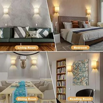 Plug in Wall Sconces,Stepless Colors 2700K-6500K & Stepless Dimming,Wall Sconces Set of Two with Remote & Switch Control,Plug in Wall Light with Timer,Wall Lamp with Plug in Cord,Bulbs Included,Linen