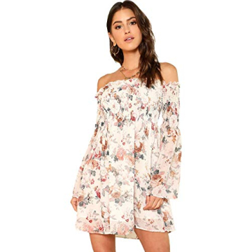 ROMWE Floral Off Shoulder Swing Dress Comfortable Stylish
