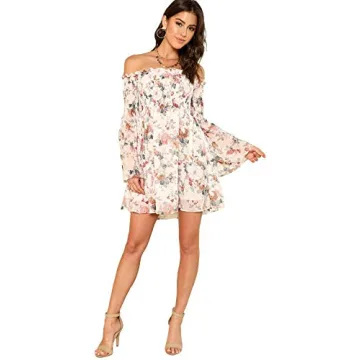 ROMWE Floral Off Shoulder Swing Dress Comfortable Stylish