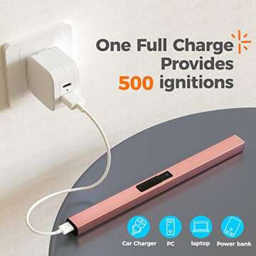 Bswalf Lighter Candle Lighter, Electric Lighter USB Rechargeable Lighters Have Triple Safety and LED Battery Display, Windproof Flameless Plasma Arc Lighter for Candle Camping Grill (Rose Gold)