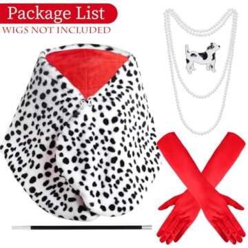 Women's Halloween Dalmatian set Black and White scarf Pearl necklace Red gloves cosplay party costume