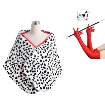 Women's Halloween Dalmatian set Black and White scarf Pearl necklace Red gloves cosplay party costume