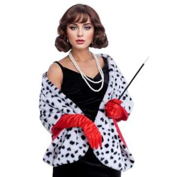 Women's Halloween Dalmatian set Black and White scarf Pearl necklace Red gloves cosplay party costume