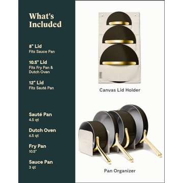 Caraway Nonstick Ceramic Cookware Set (12 Piece) Pots, Pans, Lids and Kitchen Storage - Non Toxic - Oven Safe & Compatible with All Stovetops - Black