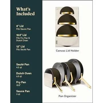 Caraway Nonstick Ceramic Cookware Set (12 Piece) Pots, Pans, Lids and Kitchen Storage - Non Toxic - Oven Safe & Compatible with All Stovetops - Black