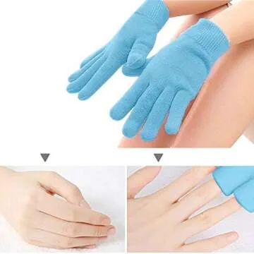 Pinkiou Gel SPA Moisturizing Gloves Soft Cotton with Thermoplastic Repair Cracked Cuticles Dry Skin Treatment Hydrating Gel Lining Infused with Essential Oils Vitamins Large Size(gloves, blue)