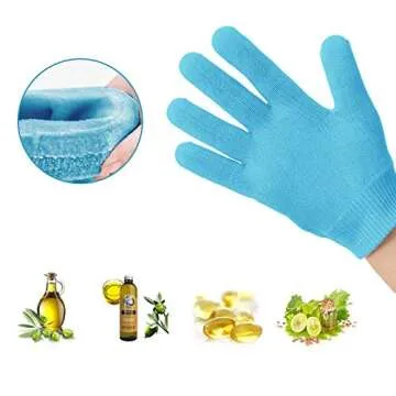 Pinkiou Gel SPA Moisturizing Gloves Soft Cotton with Thermoplastic Repair Cracked Cuticles Dry Skin Treatment Hydrating Gel Lining Infused with Essential Oils Vitamins Large Size(gloves, blue)