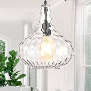 Glass Large Pendant Lights for Kitchen Island Blown Glass Pendant Light Clear Hammered Shade Hanging...