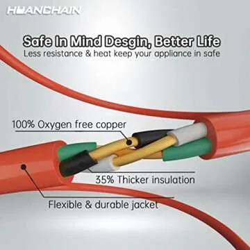 HUANCHAIN Indoor Outdoor Extension Cord 50 ft Waterproof, 16/3 Gauge Flexible Resistant Appliance Extension Cord Outside, 13A 1625W 16AWG SJTW, 3 Prong Heavy Duty Electric Cable Orange, ETL