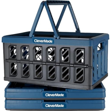 CleverMade Collapsible Shopping Basket, Ocean, 3PK - 24L Reusable Baskets
