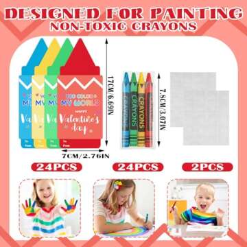 Glenmal 24 Pcs Valentines Day Gift Cards with Crayons for Kids Colorful Crayons for Kids Valentine's...