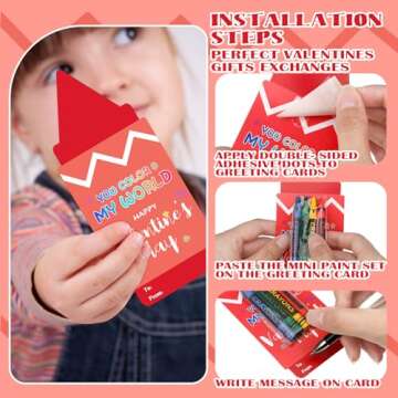 Glenmal 24 Pcs Valentines Day Gift Cards with Crayons for Kids Colorful Crayons for Kids Valentine's Classroom Exchange Prizes, Valentine School Party Favors Kids Student Classroom Gift Exchange