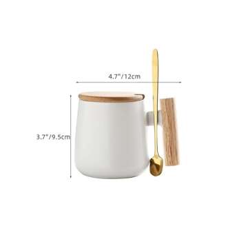 12 Oz Ceramic Coffee Mug with Wooden Lid and Gold Spoon - Milk Tea Cup for Office and Home, Funny Gi...