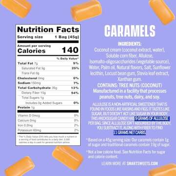 SmartSweets Caramel Candies, 1.6oz (Pack of 12), Creamy Candy with Low Sugar (1g), Low Calorie (140), Plant Based, Gluten Free, No Artificial Colors or Sweeteners, Healthy Snack for Kids & Adults