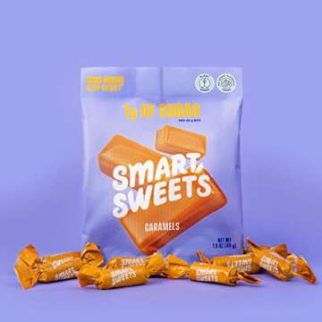 SmartSweets Caramel Candies, 1.6oz (Pack of 12), Creamy Candy with Low Sugar (1g), Low Calorie (140), Plant Based, Gluten Free, No Artificial Colors or Sweeteners, Healthy Snack for Kids & Adults