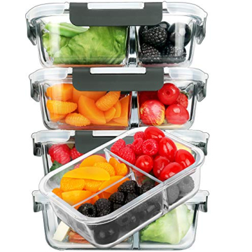 M MCIRCO [5-Pack, 36 oz] Glass Meal Prep Containers - 3 Compartment with Lids, Perfect for Healthy M...