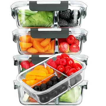 M MCIRCO [5-Pack, 36 oz] Glass Meal Prep Containers - 3 Compartment with Lids, Perfect for Healthy M...
