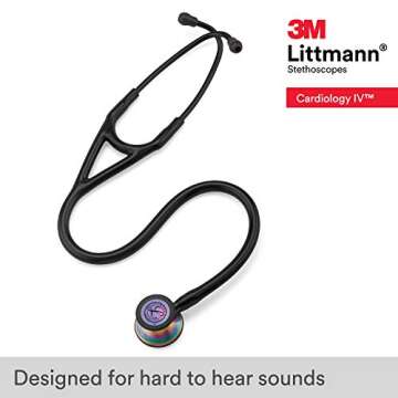 3M Littmann Cardiology IV Diagnostic Stethoscope, 6165, More Than 2X as Loud*, Weighs Less**, Stainless Steel Rainbow-Finish Chestpiece, 27" Black Tube, Stem, and Headset