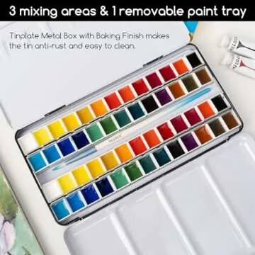 MEEDEN Portable Empty Watercolor Tin with 52 Half Pans