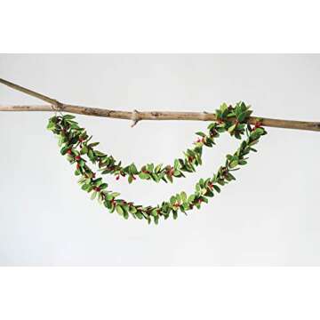 Creative Co-Op 48 Inch Felt Leaf Red Berries, 2 Styles Textile Garlands