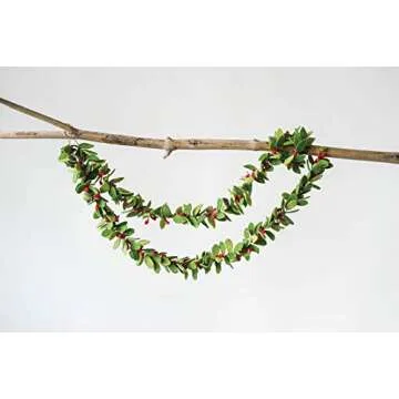 Creative Co-Op 48 Inch Felt Leaf Red Berries, 2 Styles Textile Garlands
