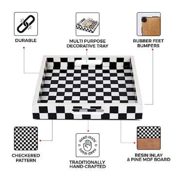 Handicrafts Home Handmade Illusion Check Pattern Inspired Decorative Tray - 12x12 Ottoman Tray, Multipurpose Resin Inlay Centerpiece Tray for Living Room Dining Entertaining and Display