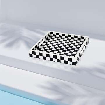 Handicrafts Home Handmade Illusion Check Pattern Inspired Decorative Tray - 12x12 Ottoman Tray, Multipurpose Resin Inlay Centerpiece Tray for Living Room Dining Entertaining and Display