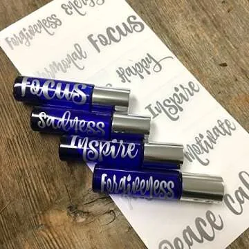 Got Oil Supplies Vinyl Essential Oil Labels - Fits 10ml Roller Bottles and Boston Round Glass Vials - 24 Blue & Pink, Gold or Silver Bottle Stickers to Choose from (Silver)