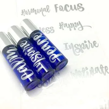 Got Oil Supplies Vinyl Essential Oil Labels - Fits 10ml Roller Bottles and Boston Round Glass Vials - 24 Blue & Pink, Gold or Silver Bottle Stickers to Choose from (Silver)