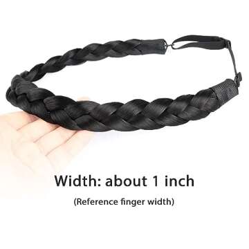 DIGUAN Synthetic Hair Braided Headband Classic Chunky Wide Plaited Braids Elastic Stretch Hairpiece Women Girl Beauty accessory, 55g aHairBeauty (Natural Black)