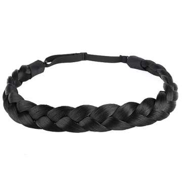 DIGUAN Synthetic Hair Braided Headband Classic Chunky Wide Plaited Braids Elastic Stretch Hairpiece Women Girl Beauty accessory, 55g aHairBeauty (Natural Black)