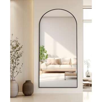 SUNQUEEN Arched Mirror Full Length, 71"×32" Full Length Mirror with Stand, Standing Floor Mirror Wall, Hanging or Leaning Large Full Body Mirror for Bedroom Living Room (Black)
