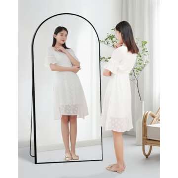 SUNQUEEN Arched Mirror Full Length, 71"×32" Full Length Mirror with Stand, Standing Floor Mirror Wall, Hanging or Leaning Large Full Body Mirror for Bedroom Living Room (Black)