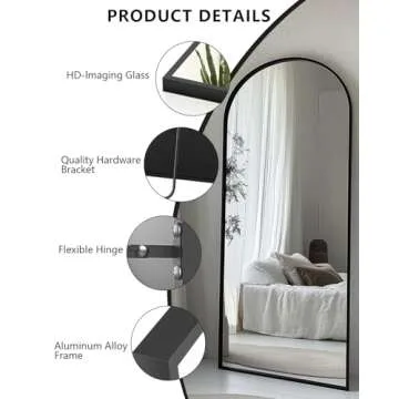 SUNQUEEN Arched Mirror Full Length, 71"×32" Full Length Mirror with Stand, Standing Floor Mirror Wall, Hanging or Leaning Large Full Body Mirror for Bedroom Living Room (Black)
