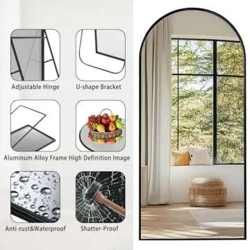 SUNQUEEN Arched Mirror Full Length, 71"×32" Full Length Mirror with Stand, Standing Floor Mirror Wall, Hanging or Leaning Large Full Body Mirror for Bedroom Living Room (Black)