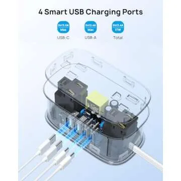 TROND Flat Plug Power Strip: 3.3ft Wrapped Short Extension Cord with 4 Outlets, 4 USB Ports, Small Charging Station, Travel Home Office Cruise Ship Dorm Room Essentials, Gray