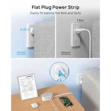 TROND Flat Plug Power Strip: 3.3ft Wrapped Short Extension Cord with 4 Outlets, 4 USB Ports, Small Charging Station, Travel Home Office Cruise Ship Dorm Room Essentials, Gray