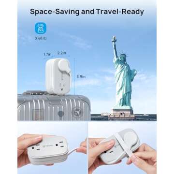 TROND Flat Plug Power Strip: 3.3ft Wrapped Short Extension Cord with 4 Outlets, 4 USB Ports, Small Charging Station, Travel Home Office Cruise Ship Dorm Room Essentials, Gray