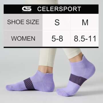CS CELERSPORT 5 Pairs Women's Ankle Running Socks Cushioned Athletic Sport Socks with Tab, Multicolo...