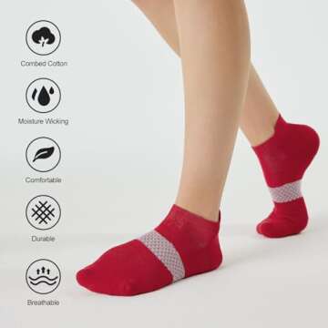 CS CELERSPORT 5 Pairs Women's Ankle Running Socks Cushioned Athletic Sport Socks with Tab, Multicolor, Medium