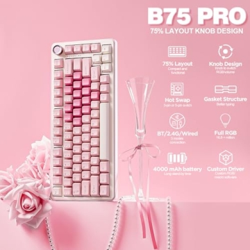 YUNZII B75 PRO Wireless Mechanical Keyboard,75% Layout with Knob,Hot Swap Gasket Custom Structure,Cr...